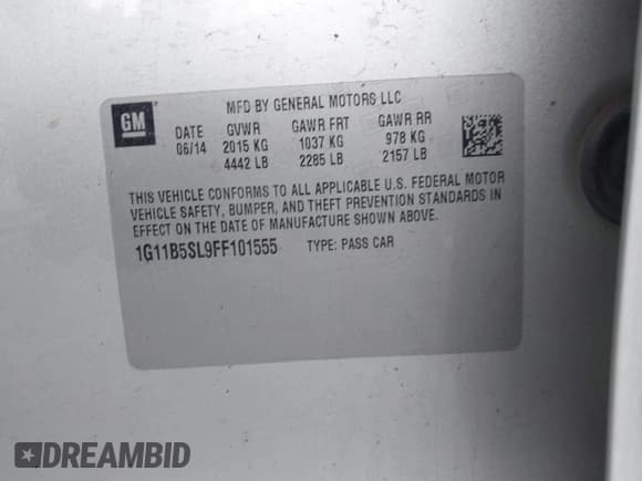 ✅ 2015 Chevrolet Malibu LS • VIN: 1G11B5SL9FF101555 • Lot: 43641466. Listed on IAAI with 226,993 mi. Free auction sales archive from the USA and detailed vehicle history report at DreamBid. Image 9.