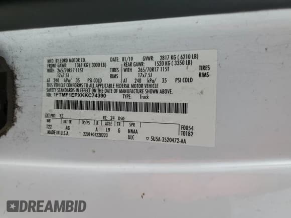 ✅ 2019 Ford F-150 XL • VIN: 1FTMF1EPXKKC74390 • Лот: 73213314. Опубликован ранее на Copart с пробегом 130 265 миль. Бесплатный доступ к архиву аукционных продаж из США и подробный отчёт об истории автомобиля на DreamBid. Изображение 12.