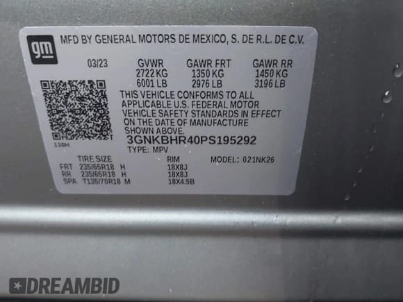 ✅ 2023 Chevrolet Blazer LT • VIN: 3GNKBHR40PS195292 • Lot: 41935730. Listed on IAAI with 19,626 mi. Free auction sales archive from the USA and detailed vehicle history report at DreamBid. Image 9.