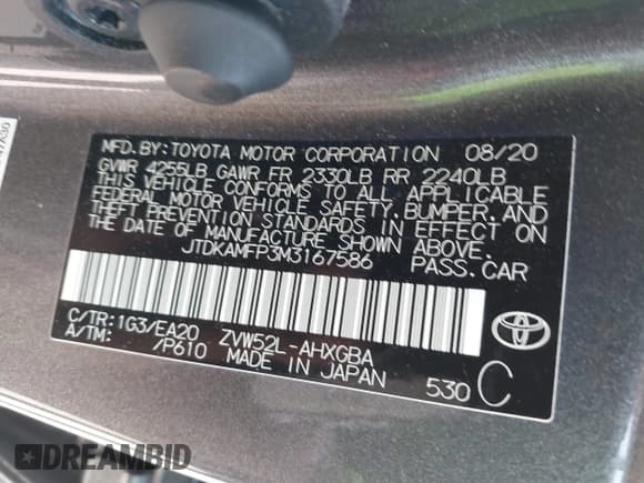 ✅ 2021 Toyota Prius LE • VIN: JTDKAMFP3M3167586 • Lot: 39672661. Wystawiony na IAAI z przebiegiem 42 050 mil. Bezpłatny archiwum sprzedaży aukcyjnych z USA i szczegółowy raport historii pojazdu na DreamBid. Zdjęcie 9.