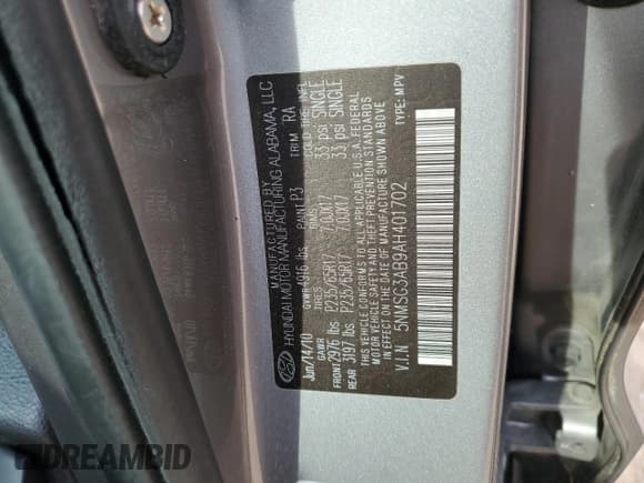 ✅ 2010 Hyundai Santa Fe GL • VIN: 5NMSG3AB9AH401702 • Lot: 48332795. Listed on Copart with 181,008 mi. Free auction sales archive from the USA and detailed vehicle history report at DreamBid. Image 13.