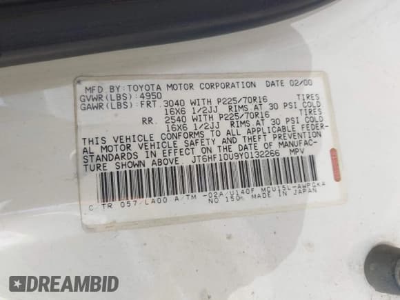 ✅ 2000 Lexus RX 300 • VIN: JT6HF10U9Y0132266 • Lot: 43009397. Wystawiony na IAAI z przebiegiem 175 445 mil. Bezpłatny archiwum sprzedaży aukcyjnych z USA i szczegółowy raport historii pojazdu na DreamBid. Zdjęcie 9.