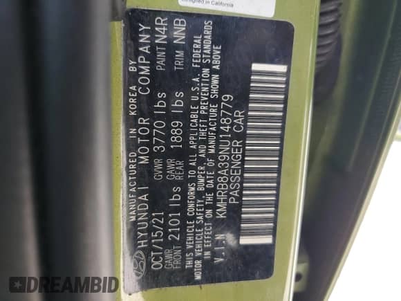 2022 Hyundai Venue SE с VIN KMHRB8A39NU148779, выставлен на аукционе Copart как лот 59520604 с пробегом 114 583 миль миль и Списание • Salvage title. История ставок и продаж доступна на DreamBid. Изображение 13.