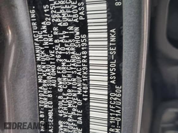 2015 Toyota Camry LE with VIN 4T4BF1FK9FR481956, listed as a Copart auction lot 90130115 with 283,646 mi miles and Clean title. Bid and sale history available at DreamBid. Image 12.