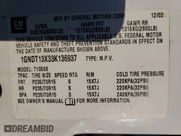 2003 Chevrolet Blazer LS z VIN 1GNDT13X33K136937, wystawiony jako Copart lot #80944284 z przebiegiem 163 549 mil mil oraz Szkoda całkowita • Salvage title. Historia ofert i sprzedaży dostępna na DreamBid. Obrazek 13.