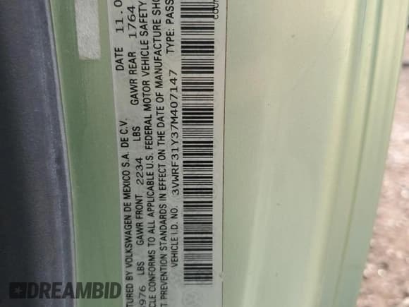 ✅ 2007 Volkswagen Beetle • VIN: 3VWRF31Y37M407147 • Лот: 68108875. Опубликован ранее на Copart с пробегом 115 386 миль. Бесплатный доступ к архиву аукционных продаж из США и подробный отчёт об истории автомобиля на DreamBid. Изображение 12.