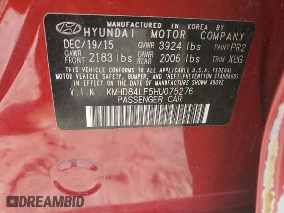 ✅ 2017 Hyundai Elantra SE • VIN: KMHD84LF5HU075276 • Lot: 72097935. Listed on Copart with 117,720 mi. Free auction sales archive from the USA and detailed vehicle history report at DreamBid. Image 13.