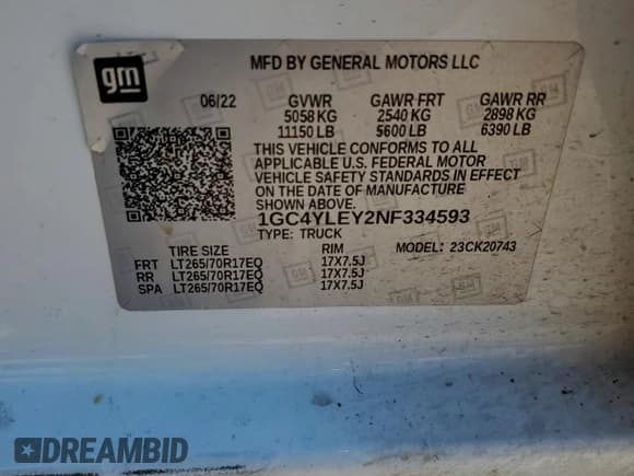 ✅ 2022 Chevrolet Silverado 2500HD Work Truck • VIN: 1GC4YLEY2NF334593 • Лот: 71974715. Опубликован ранее на Copart с пробегом 88 291 миль. Бесплатный доступ к архиву аукционных продаж из США и подробный отчёт об истории автомобиля на DreamBid. Изображение 12.