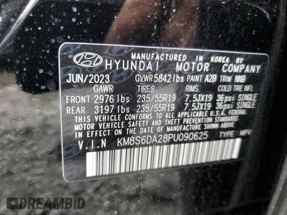 2023 Hyundai Santa Fe SEL Convenience with VIN KM8S6DA28PU090625, listed as a Copart auction lot 58423324 with 1,822 mi miles and Salvage title. Bid and sale history available at DreamBid. Image 12.