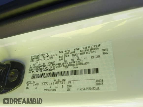 ✅ 2023 Ford F-150 XL • VIN: 1FTFX1E54PKE30970 • Lot: 43215139. Listed on IAAI with 45,532 mi. Free auction sales archive from the USA and detailed vehicle history report at DreamBid. Image 9.