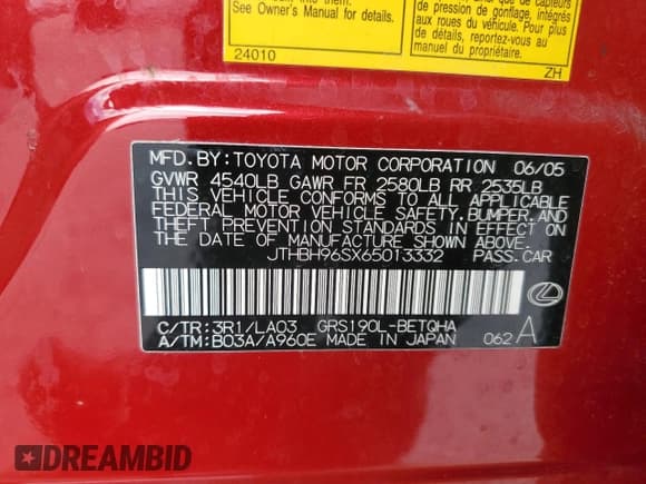 ✅ 2006 Lexus GS 300 • VIN: JTHBH96SX65013332 • Lot: 81599535. Wystawiony na Copart z przebiegiem 180 834 mil. Bezpłatny archiwum sprzedaży aukcyjnych z USA i szczegółowy raport historii pojazdu na DreamBid. Zdjęcie 12.