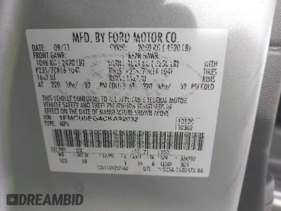 ✅ 2012 Ford Escape Limited • VIN: 1FMCU0EG4CKA92032 • Lot: 43923033. Wystawiony na IAAI z przebiegiem 167 429 mil. Bezpłatny archiwum sprzedaży aukcyjnych z USA i szczegółowy raport historii pojazdu na DreamBid. Zdjęcie 9.