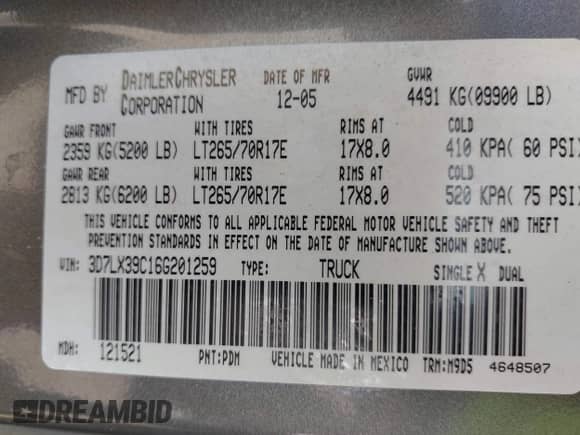 2006 Dodge 3500 SLT z VIN 3D7LX39C16G201259, wystawiony jako IAAI lot #42363134 z przebiegiem 210 839 mil mil oraz . Historia ofert i sprzedaży dostępna na DreamBid. Obrazek 9.