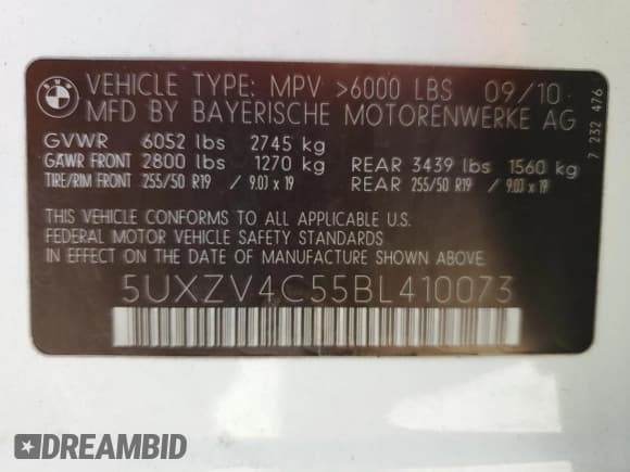 ✅ 2011 BMW X5 35i • VIN: 5UXZV4C55BL410073 • Lot: 92504375. Wystawiony na Copart z przebiegiem 145 483 mil. Bezpłatny archiwum sprzedaży aukcyjnych z USA i szczegółowy raport historii pojazdu na DreamBid. Zdjęcie 13.