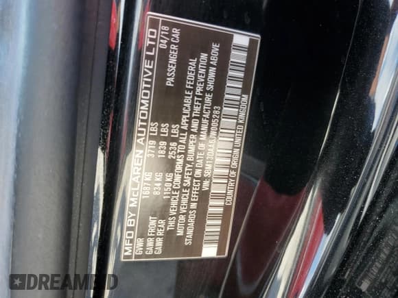 ✅ 2018 McLaren 570S • VIN: SBM13DAA6JW005283 • Lot: 78213344. Listed on Copart with Not provided. Free auction sales archive from the USA and detailed vehicle history report at DreamBid. Image 13.