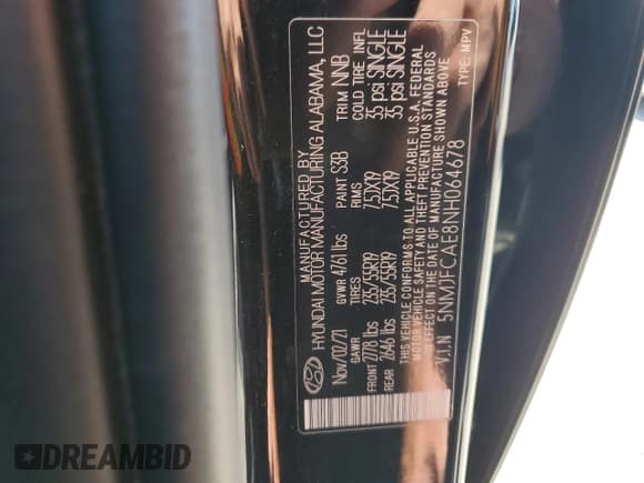 ✅ 2022 Hyundai Tucson SEL • VIN: 5NMJFCAE8NH064678 • Lot: 72090925. Listed on Copart with 61,748 mi. Free auction sales archive from the USA and detailed vehicle history report at DreamBid. Image 14.