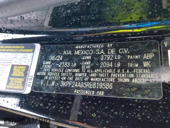 ✅ 2024 Kia Forte LXS • VIN: 3KPF24AD5RE819586 • Lot: 43304947. Listed on IAAI with 14,300 mi. Free auction sales archive from the USA and detailed vehicle history report at DreamBid. Image 9.