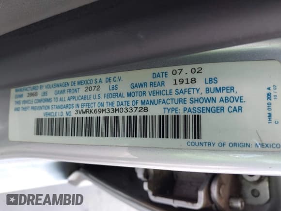 ✅ 2003 Volkswagen Jetta GL • VIN: 3VWRK69M33M033728 • Лот: 43352077. Опубликован ранее на IAAI с пробегом 192 745 миль. Бесплатный доступ к архиву аукционных продаж из США и подробный отчёт об истории автомобиля на DreamBid. Изображение 9.
