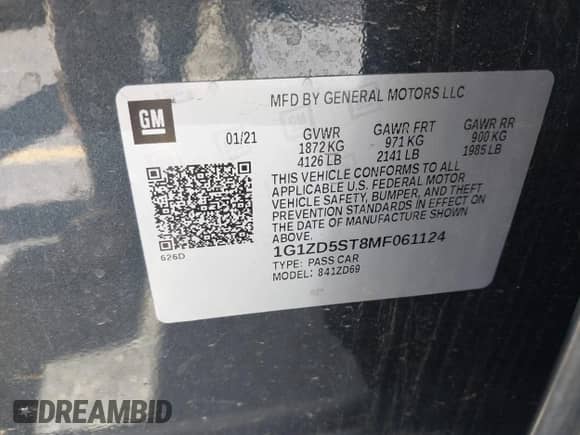 2021 Chevrolet Malibu LT z VIN 1G1ZD5ST8MF061124, wystawiony jako IAAI lot #42841293 z przebiegiem 74 547 mil mil oraz . Historia ofert i sprzedaży dostępna na DreamBid. Obrazek 9.