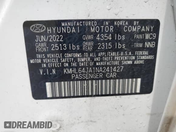 2022 Hyundai Sonata SEL with VIN KMHL64JA1NA241427, listed as a Copart auction lot 81178695 with 49,893 mi miles and Clean title. Bid and sale history available at DreamBid. Image 13.