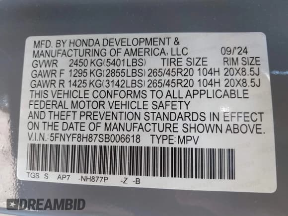 ✅ 2025 Honda Passport Black Edition • VIN: 5FNYF8H87SB006618 • Lot: 43617166. Listed on IAAI with 9,314 mi. Free auction sales archive from the USA and detailed vehicle history report at DreamBid. Image 9.