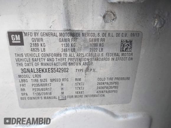 ✅ 2014 Chevrolet Captiva Sport LT • VIN: 3GNAL3EKXES542902 • Lot: 42523511. Wystawiony na IAAI z przebiegiem 172 472 mil. Bezpłatny archiwum sprzedaży aukcyjnych z USA i szczegółowy raport historii pojazdu na DreamBid. Zdjęcie 9.