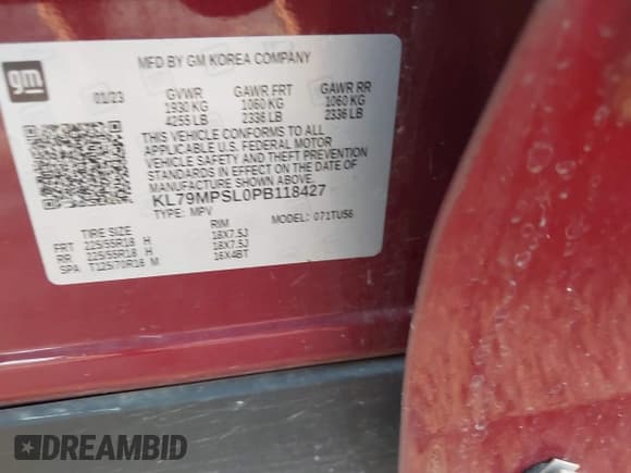 ✅ 2023 Chevrolet TrailBlazer LT • VIN: KL79MPSL0PB118427 • Лот: 43220556. Опубликован ранее на IAAI с пробегом 68 323 миль. Бесплатный доступ к архиву аукционных продаж из США и подробный отчёт об истории автомобиля на DreamBid. Изображение 9.