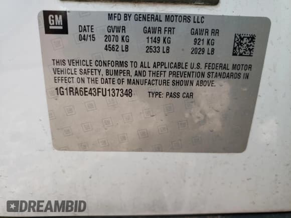 ✅ 2015 Chevrolet Volt • VIN: 1G1RA6E43FU137348 • Lot: 56200164. Wystawiony na Copart z przebiegiem 59 971 mil. Bezpłatny archiwum sprzedaży aukcyjnych z USA i szczegółowy raport historii pojazdu na DreamBid. Zdjęcie 12.