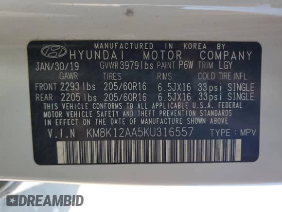 2019 Hyundai Kona SE with VIN KM8K12AA5KU316557, listed as a Copart auction lot 70407322 with 98,400 mi miles and . Bid and sale history available at DreamBid. Image 12.