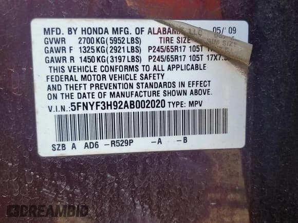 ✅ 2010 Honda Pilot Touring • VIN: 5FNYF3H92AB002020 • Лот: 89920165. Опубликован ранее на Copart с пробегом 239 262 миль. Бесплатный доступ к архиву аукционных продаж из США и подробный отчёт об истории автомобиля на DreamBid. Изображение 14.