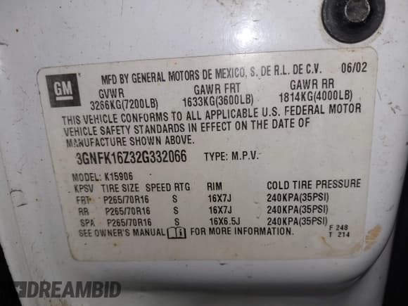 ✅ 2002 Chevrolet Suburban LT • VIN: 3GNFK16Z32G332066 • Лот: 41694175. Опубликован ранее на IAAI с пробегом 326 044 миль. Бесплатный доступ к архиву аукционных продаж из США и подробный отчёт об истории автомобиля на DreamBid. Изображение 9.