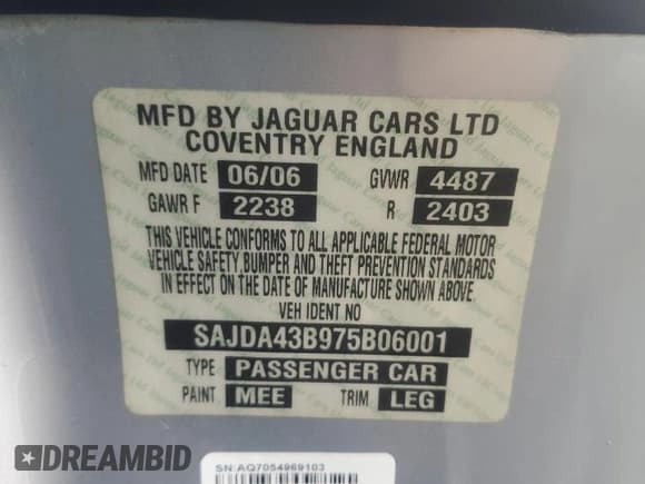 ✅ 2007 Jaguar XK • VIN: SAJDA43B975B06001 • Лот: 51289095. Опубликован ранее на Copart с пробегом 129 175 миль. Бесплатный доступ к архиву аукционных продаж из США и подробный отчёт об истории автомобиля на DreamBid. Изображение 12.