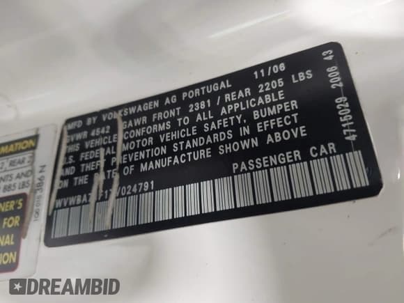 ✅ 2007 Volkswagen Eos 2.0T • VIN: WVWBA71F17V024791 • Лот: 43581489. Опубликован ранее на IAAI с пробегом 120 222 миль. Бесплатный доступ к архиву аукционных продаж из США и подробный отчёт об истории автомобиля на DreamBid. Изображение 9.