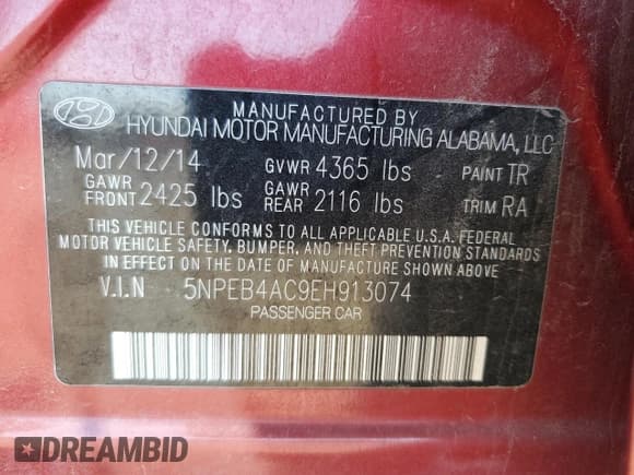 ✅ 2014 Hyundai Sonata GLS • VIN: 5NPEB4AC9EH913074 • Lot: 74392954. Listed on Copart with Not provided. Free auction sales archive from the USA and detailed vehicle history report at DreamBid. Image 12.