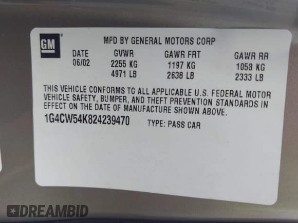 ✅ 2002 Buick Park Avenue • VIN: 1G4CW54K824239470 • Lot: 42775245. Listed on IAAI with 99,690 mi. Free auction sales archive from the USA and detailed vehicle history report at DreamBid. Image 9.