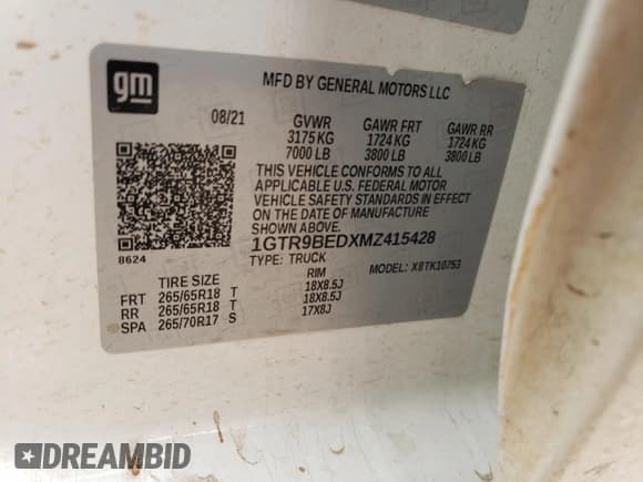 ✅ 2021 GMC Sierra 1500 SLE • VIN: 1GTR9BEDXMZ415428 • Лот: 53950975. Опубликован ранее на Copart с пробегом 218 710 миль. Бесплатный доступ к архиву аукционных продаж из США и подробный отчёт об истории автомобиля на DreamBid. Изображение 12.