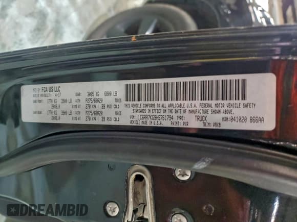 ✅ 2017 Ram 1500 Tradesman • VIN: 1C6RR7KG9HS761794 • Lot: 95721085. Listed on Copart with 157,399 mi. Free auction sales archive from the USA and detailed vehicle history report at DreamBid. Image 12.