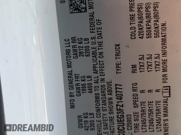 ✅ 2015 Chevrolet Silverado 2500HD Work Truck • VIN: 1GC0CUEG3FZ140777 • Lot: 65505855. Wystawiony na Copart z przebiegiem 170 419 mil. Bezpłatny archiwum sprzedaży aukcyjnych z USA i szczegółowy raport historii pojazdu na DreamBid. Zdjęcie 12.