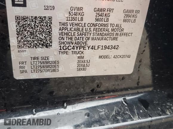 ✅ 2020 Chevrolet Silverado 2500HD LTZ • VIN: 1GC4YPEY4LF194342 • Лот: 93471865. Опубликован ранее на Copart с пробегом 54 053 миль. Бесплатный доступ к архиву аукционных продаж из США и подробный отчёт об истории автомобиля на DreamBid. Изображение 12.