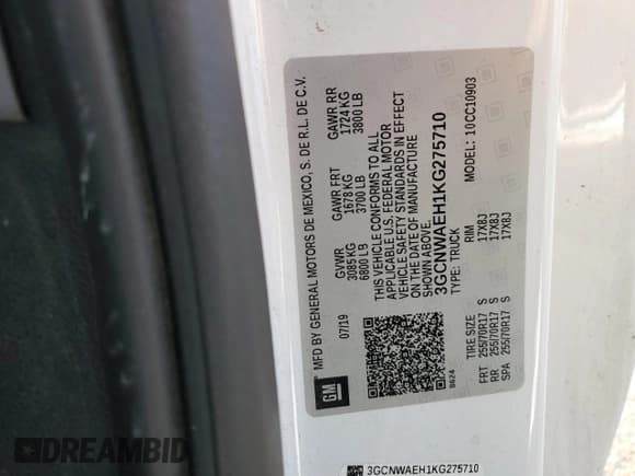 ✅ 2019 Chevrolet Silverado 1500 Work Truck • VIN: 3GCNWAEH1KG275710 • Lot: 79851204. Wystawiony na Copart z przebiegiem 108 665 mil. Bezpłatny archiwum sprzedaży aukcyjnych z USA i szczegółowy raport historii pojazdu na DreamBid. Zdjęcie 12.
