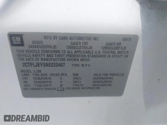 ✅ 2010 GMC Terrain SLT-2 • VIN: 2CTFLJEY0A6232407 • Лот: 43029212. Опубликован ранее на IAAI с пробегом 130 690 миль. Бесплатный доступ к архиву аукционных продаж из США и подробный отчёт об истории автомобиля на DreamBid. Изображение 9.