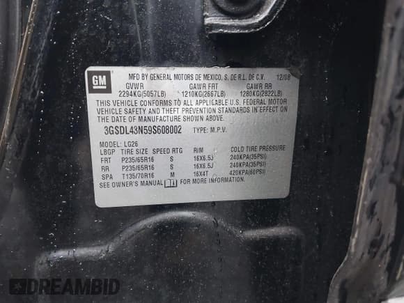 ✅ 2009 Saturn VUE XE • VIN: 3GSDL43N59S608002 • Lot: 42354704. Listed on IAAI with 224,554 mi. Free auction sales archive from the USA and detailed vehicle history report at DreamBid. Image 9.