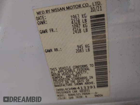 ✅ 2021 Nissan Altima SR • VIN: 1N4BL4CV4MN413391 • Lot: 43326355. Wystawiony na IAAI z przebiegiem 80 373 mil. Bezpłatny archiwum sprzedaży aukcyjnych z USA i szczegółowy raport historii pojazdu na DreamBid. Zdjęcie 9.