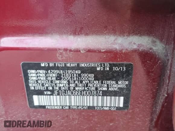 2014 Subaru Impreza Premium z VIN JF1GJAC66EH007874, wystawiony jako Copart lot #84965635 z przebiegiem 139 624 mil mil oraz Szkoda całkowita • Salvage title. Historia ofert i sprzedaży dostępna na DreamBid. Obrazek 12.