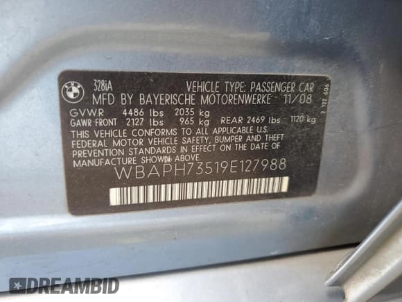 ✅ 2009 BMW 3 Series 328i • VIN: WBAPH73519E127988 • Lot: 55259935. Listed on Copart with Not provided. Free auction sales archive from the USA and detailed vehicle history report at DreamBid. Image 12.