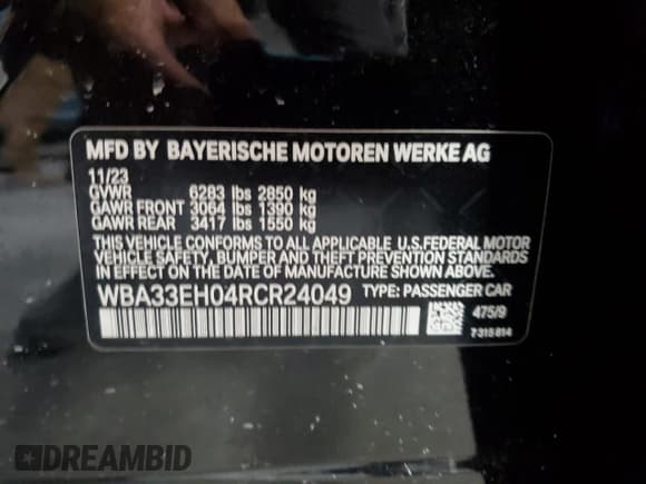 ✅ 2024 BMW 7 Series 740i xDrive • VIN: WBA33EH04RCR24049 • Lot: 64832905. Wystawiony na Copart z przebiegiem 12 416 mil. Bezpłatny archiwum sprzedaży aukcyjnych z USA i szczegółowy raport historii pojazdu na DreamBid. Zdjęcie 12.
