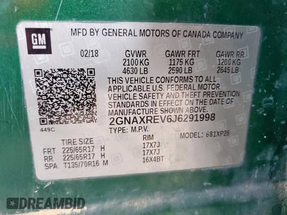 2018 Chevrolet Equinox LS с VIN 2GNAXREV6J6291998, выставлен на аукционе Copart как лот 85741635 с пробегом 163 164 миль миль и Списание • Salvage title. История ставок и продаж доступна на DreamBid. Изображение 14.