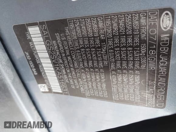 ✅ 2019 Land Rover Range Rover HSE • VIN: SALGS2SV1KA516631 • Lot: 41630116. Listed on IAAI with 41,840 mi. Free auction sales archive from the USA and detailed vehicle history report at DreamBid. Image 9.