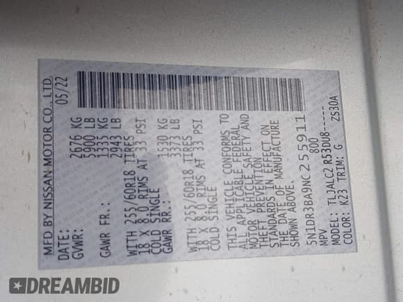 ✅ 2022 Nissan Pathfinder SV • VIN: 5N1DR3BA9NC255911 • Lot: 43231938. Listed on IAAI with 84,754 mi. Free auction sales archive from the USA and detailed vehicle history report at DreamBid. Image 9.