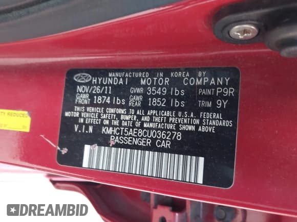 ✅ 2012 Hyundai Accent GS • VIN: KMHCT5AE8CU036278 • Lot: 40964098. Listed on IAAI with 101,344 mi. Free auction sales archive from the USA and detailed vehicle history report at DreamBid. Image 9.